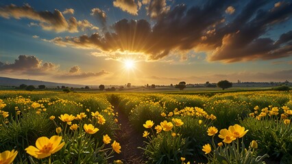 Fototapeta premium sunset over the field
