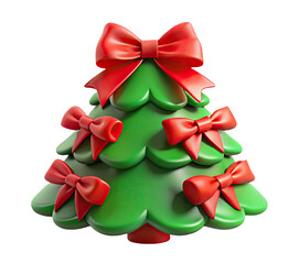 Festive Christmas Tree with Red Bows Decoration.