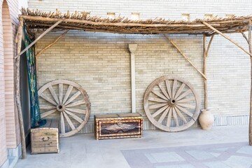 Obraz premium Background with ethnic oriental themes depicting elegant handicraft items with Turkic-Arab Muslim motifs