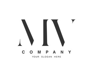MV logo design. Initial letter m and v serif font style. Creative classic company name typography. Trendy logotype or identity.