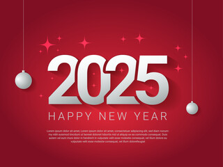 Happy New Year 2025 Celebration Greeting Card With Red Gradient Background