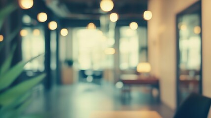 Blurred office background with retro vintage filter effect, abstract business workspace ambience for creative design, corporate presentation, or professional website banner