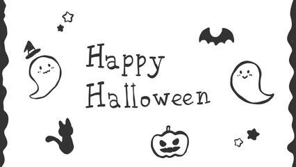 ハロウィンのかわいい手描きモノクロベクターイラストセット