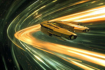 A futuristic race with sleek advanced spaceships