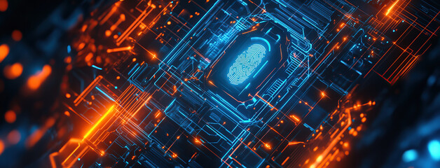 Futuristic Digital Security with Glowing Lock and Fingerprint