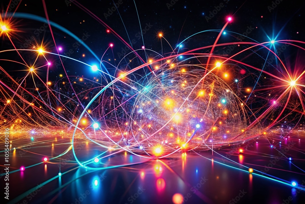 Poster colorful glowing shapes with futuristic particles and dynamic lines for stunning minimalist abstract