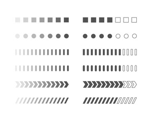 Collection Loading bar status icon. Vector illustration. Set of vector loaded icons. Download progress. Donload or Upload.