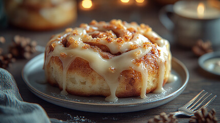 Cinnamon Roll with Glazed Icing Drizzle