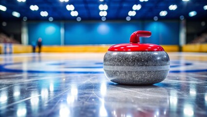 curling stone on the ice of stadium