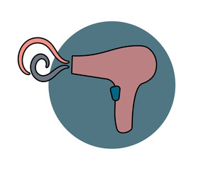 Hair dryer Line Icon fashion hairdryer of hairdresser to blow-dry and electric hair-dryer blower. Barber styling appliance. Vector cartoon illustration