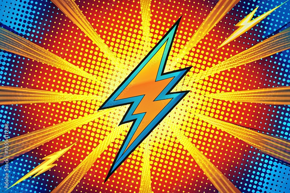 Poster comic pop art background with lightning blast and halftone dots for dynamic visual impact