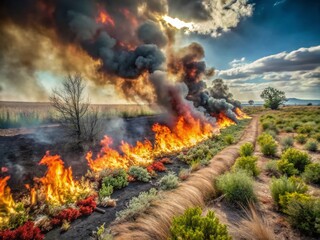 Naklejka premium Controlled Burning in Nature: A Panoramic View of Ecological Management and Regeneration