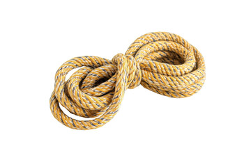 Obraz premium Artfully arranged yellow rope knot showcasing intricate design and texture on a clean background