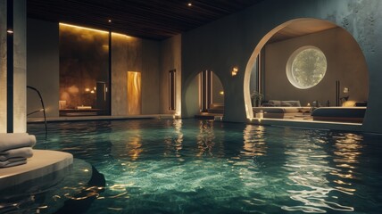 Interior of a luxury hotel swimming poo spal. 