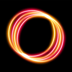 Glowing neon red and yellow light ring on a black background, creating a vibrant and futuristic effect