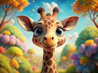 Cute Giraffe Cartoon Smiling - Adorable Character Design for Kids Illustration and Children's Books