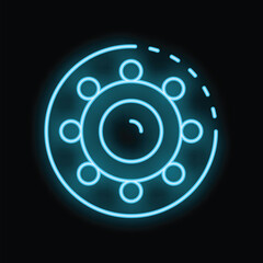 Neon blue virus icon rotating on black background
