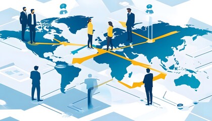Global Business Network with People Standing on a World Map