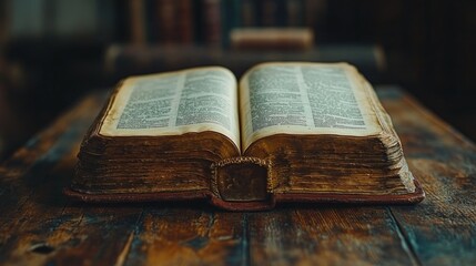 Obraz premium An Open Antique Book on a Wooden Table