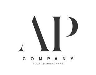 AP logo design. Initial letter a and p serif font style. Creative classic company name typography. Trendy logotype or identity.