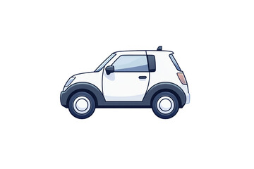 Fototapeta premium Compact car illustration, side view, clean lines, white, on transparent background.