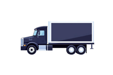 Side view of blue delivery truck with large storage area.