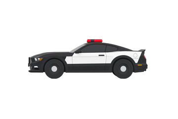 Fototapeta premium Side view of police car, detailed with siren and decals.