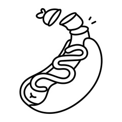 A hand drawn icon of hot dog with sauce 

