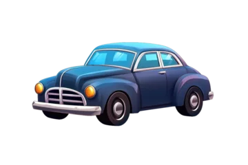  Vintage blue car illustration in cartoon style with realistic shadows. © Larisa