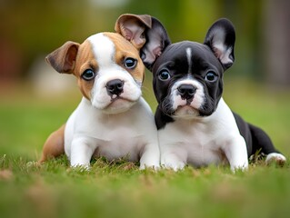 Fototapeta premium Adorable French Bulldog Puppies in the Park