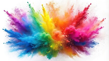 Abstract explosion of colored powder on white background