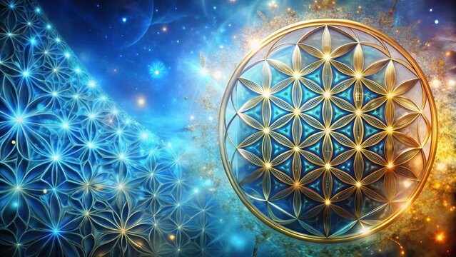 Flower of Life symbol in cosmic space background