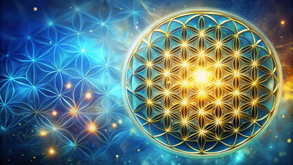 Spiritual sacred geometry symbol in cosmic background