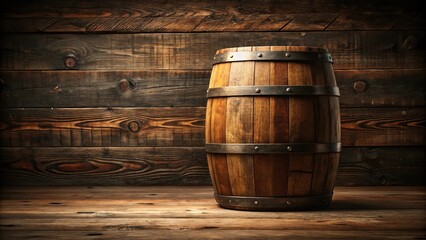 Aged wine barrel made of sturdy oak wood with a wide mouth and lid, oak barrel, vintner's equipment