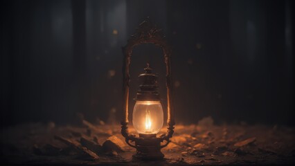 Generative AI, Autumn Lantern in Enchanted Forest