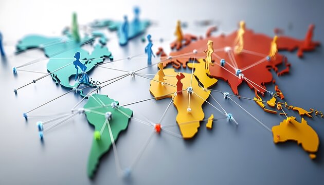 Global Network of Interconnected People on World Map