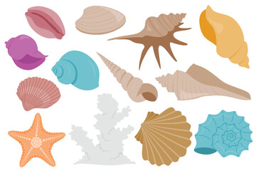 Naklejka premium Hand drawn cute colorful Sea shell cartoon set with cartoon style