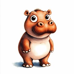 Naklejka premium Baby hippo watercolor illustration, children's book, isolated 