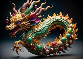Obraz premium Elegant Dragon Jewelry Design with Precious Stones - Stunning AI-Generated Art for Luxury Accessories