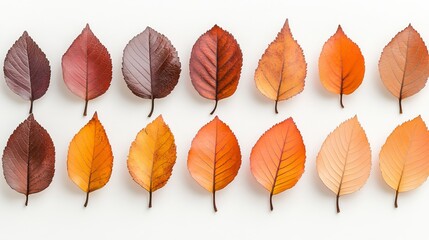 Yellow, orange, brown leaves from oak, apple, maple, aspen, hawthorn, and ash. Autumn leaves.