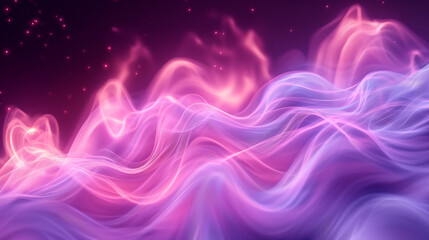 Dreamy abstract waves with flowing pink and purple hues and sparkling stars in the background