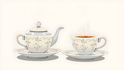 Fototapeta premium Teapot and teacup set illustration. Generative AI