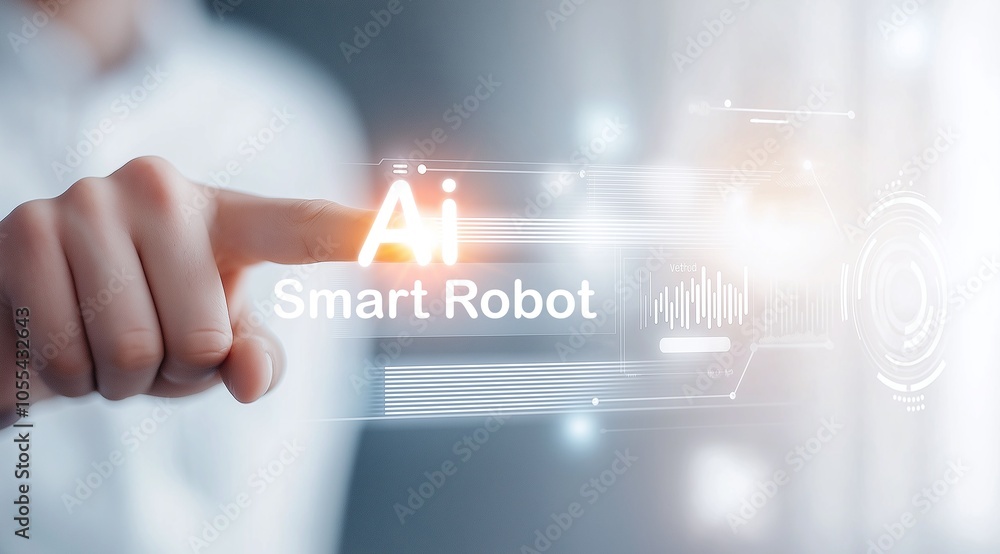 Aufkleber person interacting with ai interface, showcasing futuristic technology and innovation in robotics an