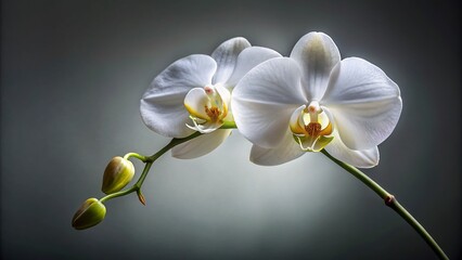 Elegant White Orchid Stem Isolated on Grey Background for Stunning Floral Portrait Photography