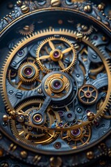 Golden and silver gears mesh seamlessly, showcasing exceptional craftsmanship in this captivating display of a vintage clock's internal mechanisms