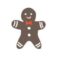 Hand drawn gingerbread man holiday biscuit with sugar frosting decor isolated on white background. Christmas cookie. Sweet dessert food. Flat style winter vector icon illustration.