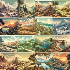 Vintage postcard landscapes. AI generated illustration