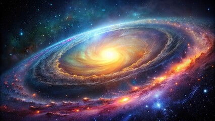 A stunning spiral galaxy in the distance with vibrant colors and delicate details, cosmos, astronomical object, galaxy shape, deep space