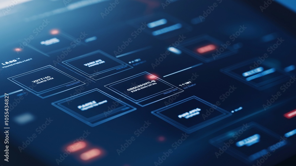 Poster close-up of a digital interface with futuristic graphics and data elements, showcasing modern techno
