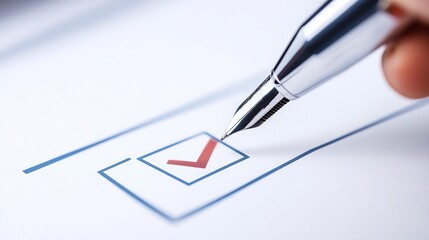 Close-up of a pen marking a checkbox. Concept of decision-making, approval, or task completion in business or personal projects.